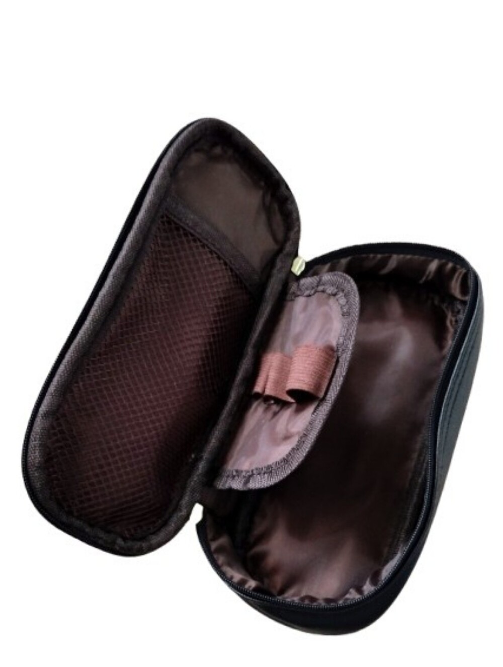 Faux Leather Black Compact Pencil Case w/Gold Hardware